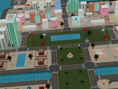 City Environment Low poly Game Ready Low-poly 3D model