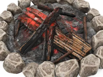 Campfire wood stack cartoon 3D model