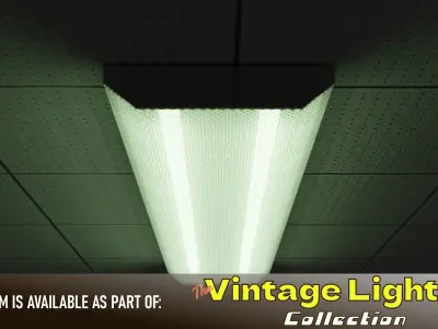 Vintage Ceiling Fluorescent Light Fixture Low-poly 3D model
