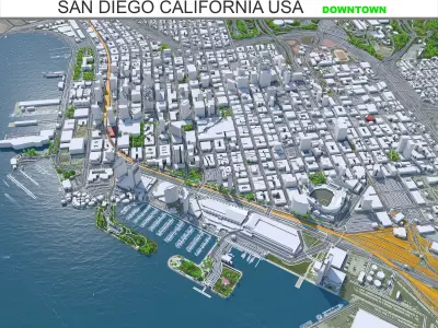 San Diego Downtown California USA Low-poly 3D model