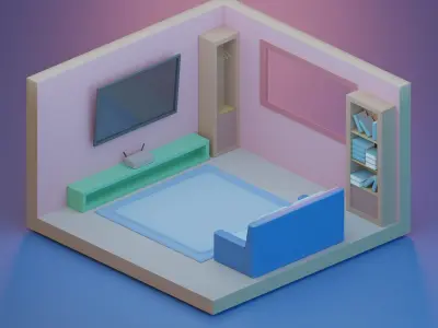 TheRoom Low poly living room with couch and tv Low-poly 3D model