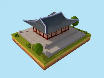 Cartoon Low Poly Deoksugung Palace Landmark Low-poly 3D model