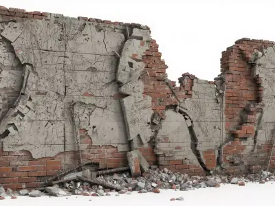 Urban Destroyed Wall 3D Model Low-poly 3D model