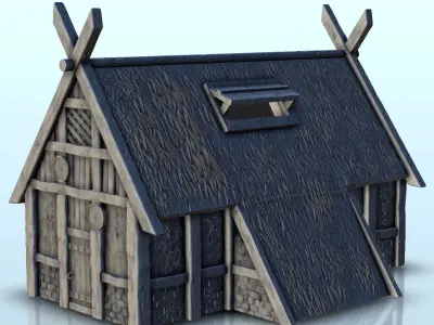 Viking building with large thatched roof and roof window 8 3D print model