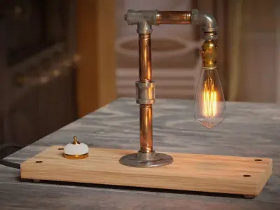 Steampunk Pipe Lamp with LED light bulb 3D model