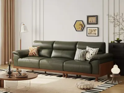 Modern Living Room with Green Leather Sofa 028 3D model