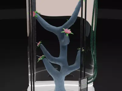 Sci-Fi alien plant with lab container equipment K Low-poly 3D model