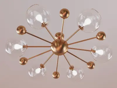 chandelier modern brass ceiling light with glass globes 3D model