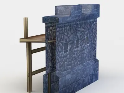 Masonry wall with wooden platform Low-poly 3D model