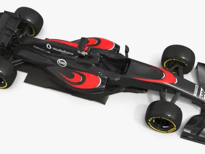  Open-Wheel Aerodynamic Race Car with Sponsor Logos Black Rigged 