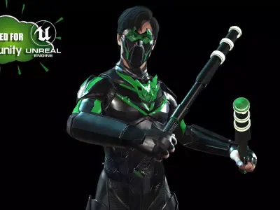 SuperHeroGameReady ninja in suit Low-poly 3D model