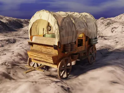 Settler Wagon 3D-Model- perfect for game engines Low-poly 3D model