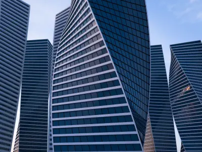 Skyscrapers three curved at dusk 3D model