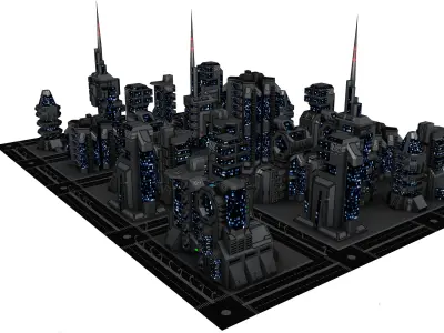 SciFi Building set Low-poly 3D model