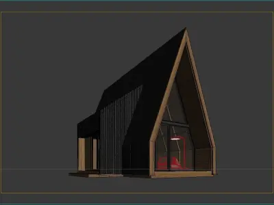 APF62 Modern A Frame Cabin Small 3D House Model with Loft 62 Sqm Low-poly 3D model