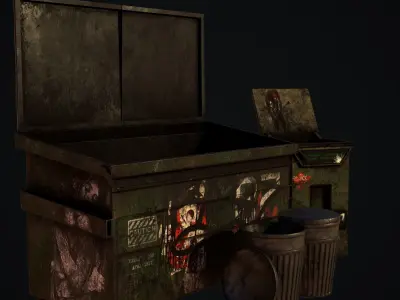 Dumpster trash can with graffiti Low-poly 3D model