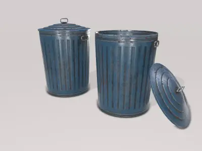 Blue Old Trashcan Low-poly 3D model