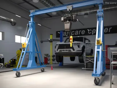  Adjustable Steel Gantry with Powered Chain Hoist Blue 