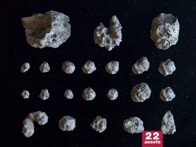 Detailed asteroids high-poly set with 5k texture 3D model