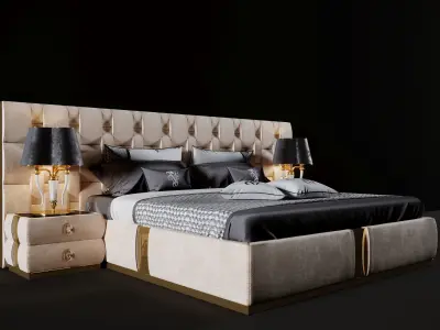 Bedroom bed with gold and accents 3D model