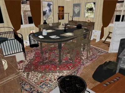 HQ Messy Dining Room Low-poly 3D model