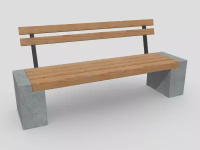 Bench 3 made of wood and concrete Low-poly 3D model