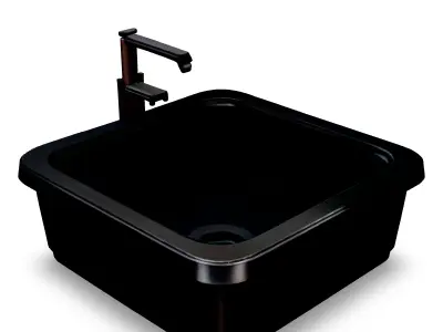Stylized Metal Kitchen Sink 3D Model with Faucet Low-poly 3D model