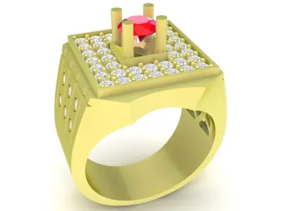 Luxury Square Diamond Ring with Center Gem for Men 3830 3D print model