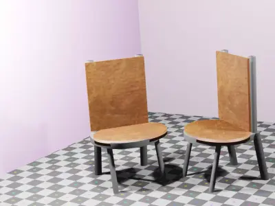 Chair Model two chairs with checkered floor Low-poly 3D model