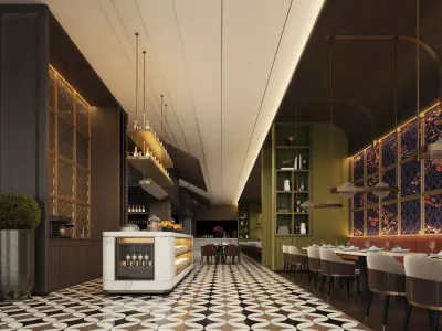 Elegant Modern Restaurant Dining Hall  Low-poly 3D model