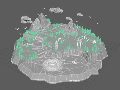 Norway island with trees and river Low-poly 3D model