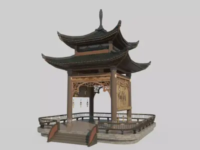 Ancient Asian Pavilion Architecture 3D model