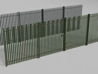 Low poly fence set of metal fences Low-poly 3D model