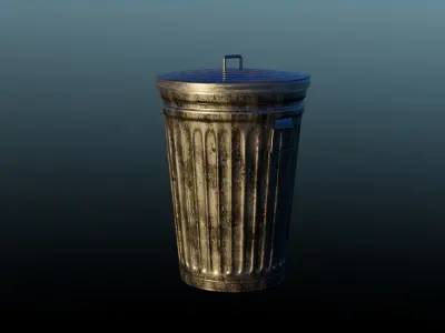 Metal trash can  Low-poly 3D model