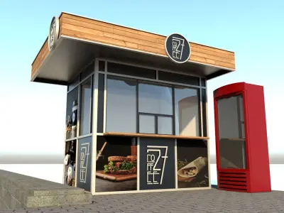 Market coffee shop with phone booth 3D model