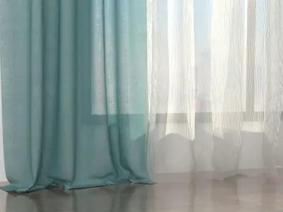 Curtains 3D model curtain with teal and stripes 3D model