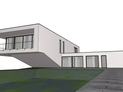 Modern cantilevered villa with panoramic glazing 3D model