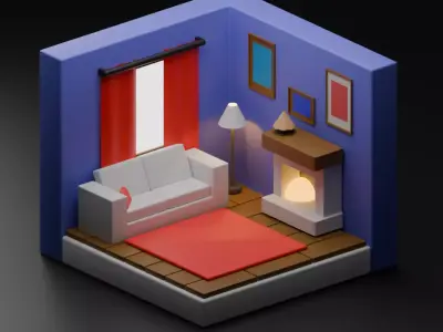  Cozy Isometric Living Room 3D model