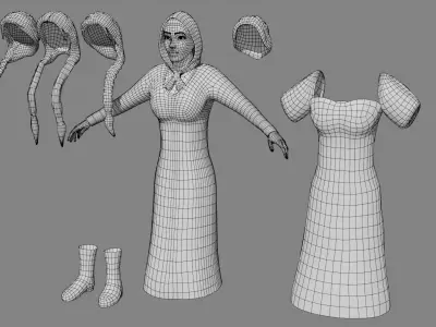 Stylized Medieval People Female Kit Rigged with Shape Keys Low-poly 3D model