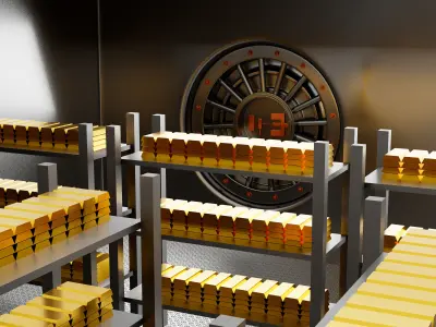 Bank Vault room with gold 3D model
