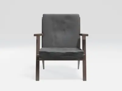 bar lounge chair - wooden with black fabric Low-poly 3D model