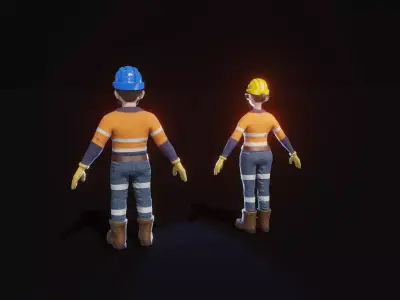 Stylized Male and Female Worker 3D Model Game Ready Low-poly 3D model