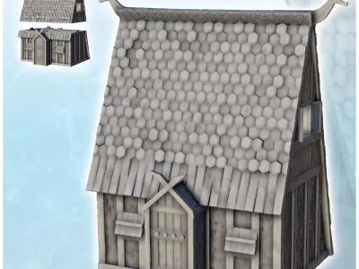 Viking house with high roof and big chimney 1 3D print model