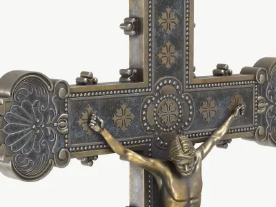  Antique Religious Desk Crucifix Jesus Bronze with Silver 