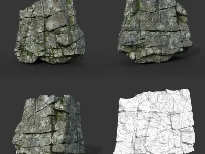 Low poly Mossy Cracked Modular Rock 220106 Low-poly 3D model