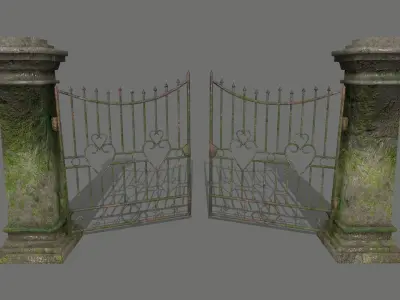 wall set wooden fence with iron railings Low-poly 3D model