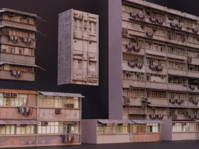 Hong Kong Dystopian Building Facade 3D model