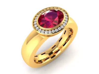 Solitaire Engagement Wedding Oval Stone Ring 3D print model