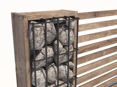Gabion fence Low-poly 3D model