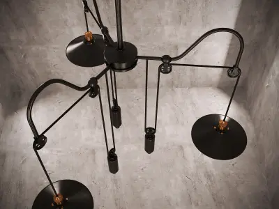 Lamp chandelier with three lights hanging from ceiling 3D model